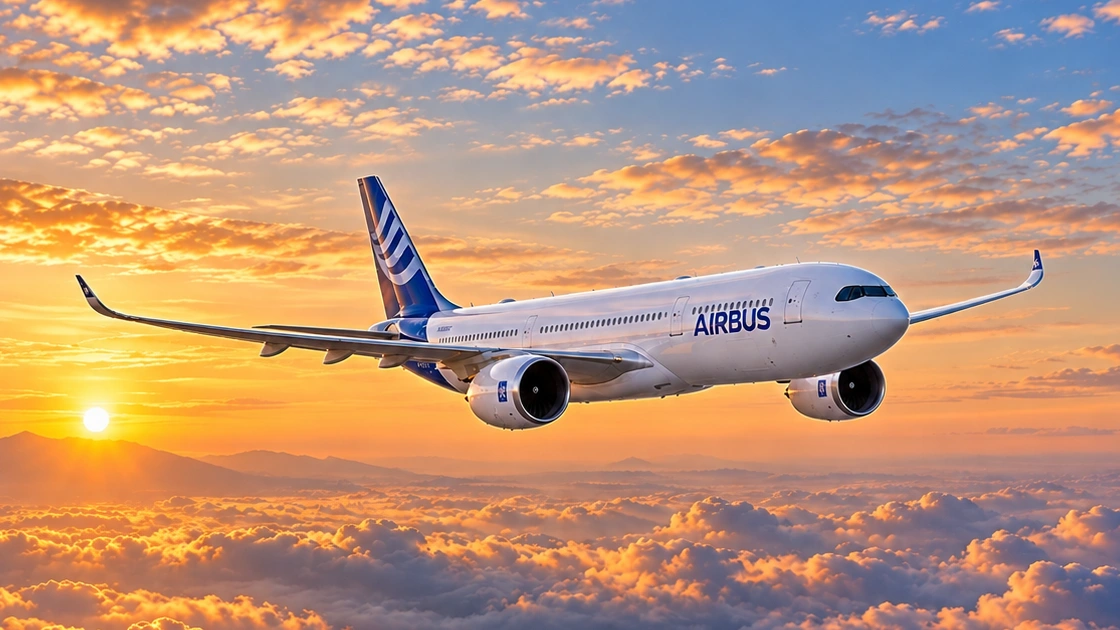 Illustration of an Airbus A330neo in Airbus house colours in flight.
