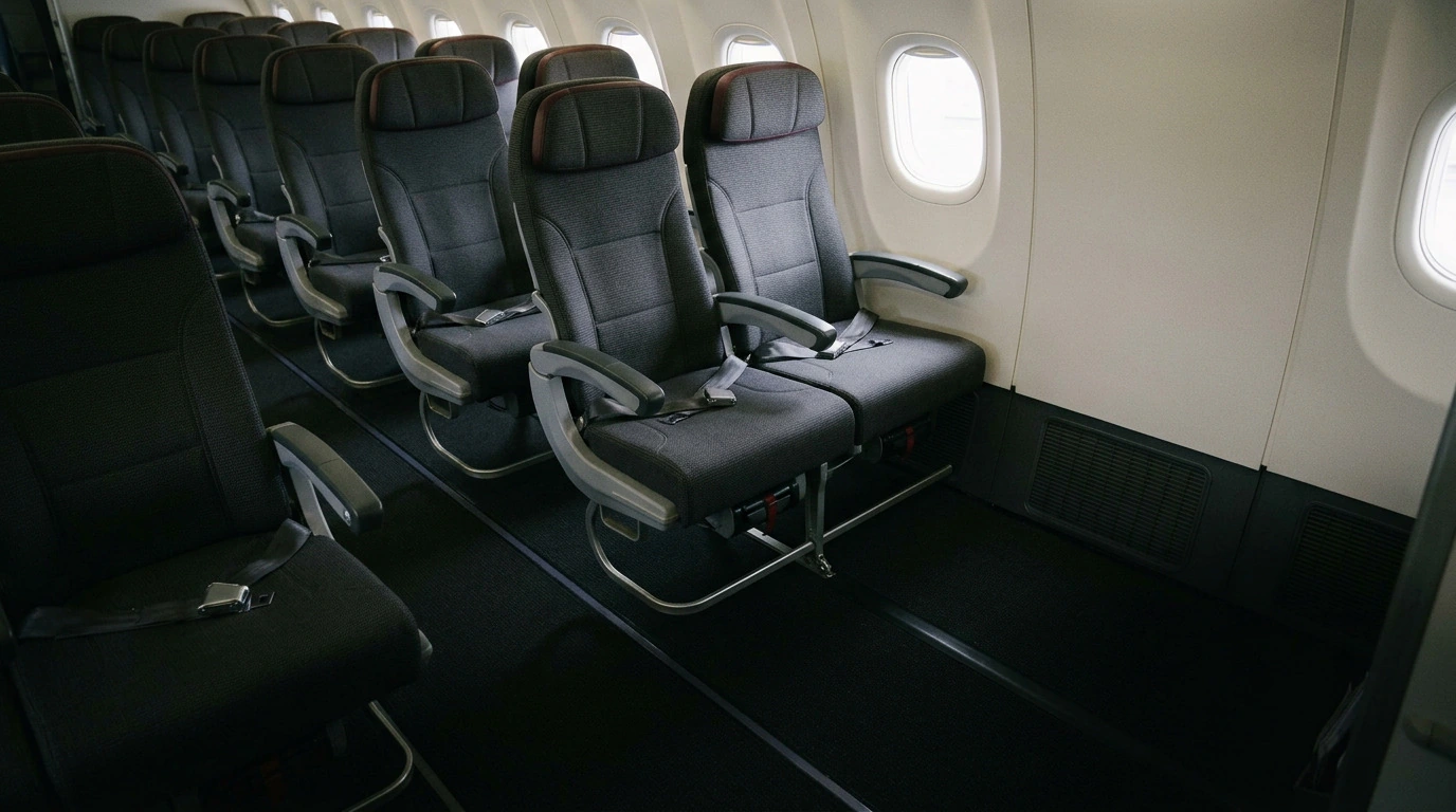 Illustration of paired economy seats in a generic regional aircraft cabin.