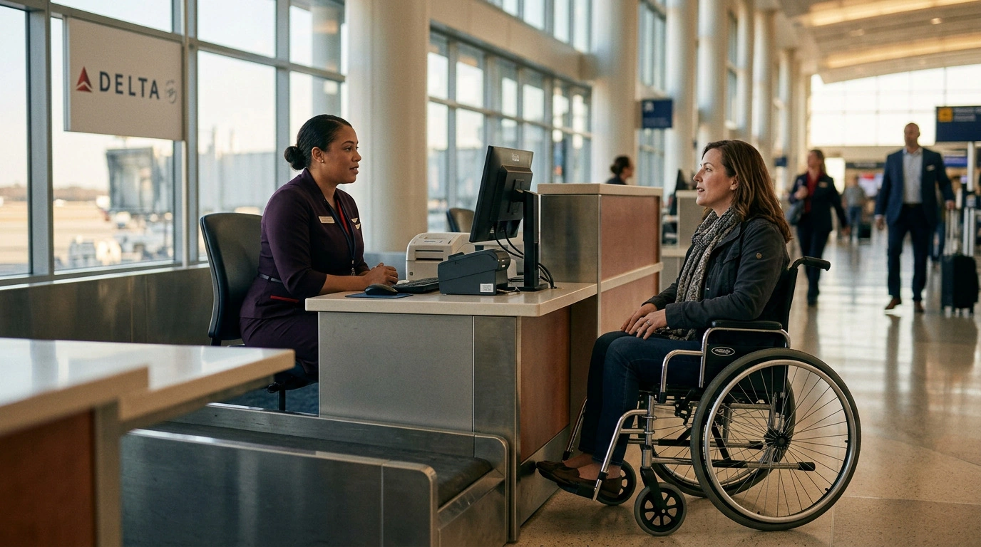 Editorial illustration: Accessible service connects passenger needs with staff training and practical travel support.